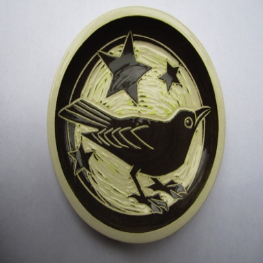 Sgraffito black bird plate
