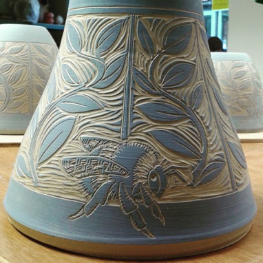 Sgraffito bumble bee vase